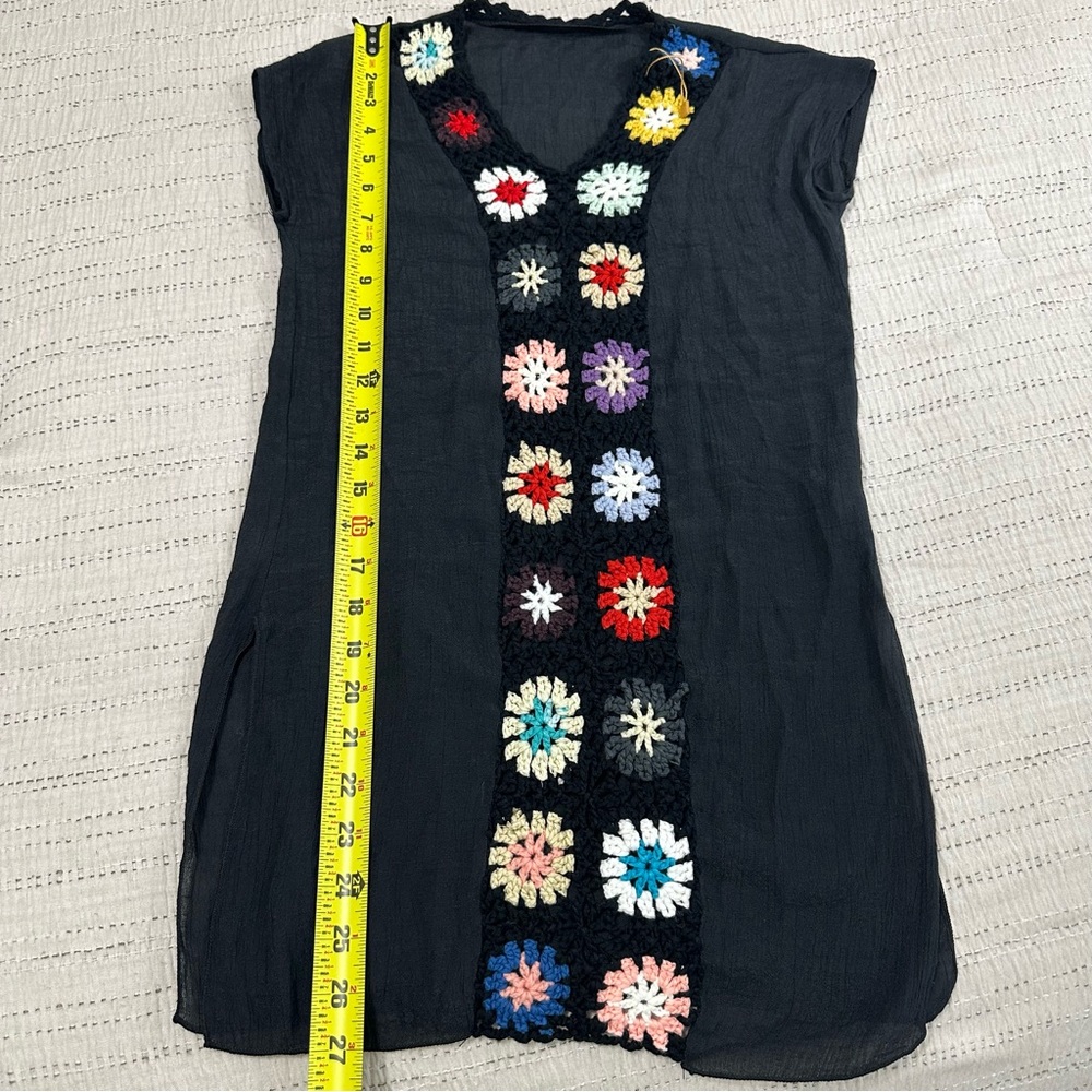 Source Unknown Black Sleeveless Swim Coverup with Multicolor Crochet Accents - Picture 6 of 6